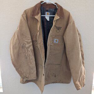 Vintage Carhartt Mens Brown Blanket Lined Jacket Made in USA Size XL Distressed